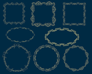 Set of decorative gold frames on the dark background