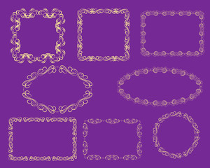 Set of decorative gold frames on the dark background