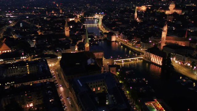 Aerial Switzerland Zurich June 2018 Night 30mm 4K Inspire 2 Prores  Aerial video of downtown Zurich in Switzerland at night with a beautiful sky.