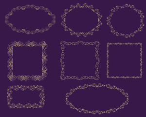 Set of decorative gold frames on the dark background