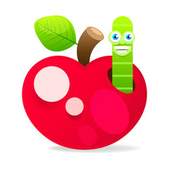 Apple With Worm On White Background Vector Illustration