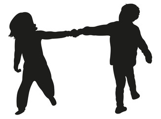 a boy and a girl playing, silhouette vector