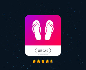 Flip-flops sign icon. Beach shoes. Sand sandals. Web or internet icon design. Rating stars. Just click button. Vector
