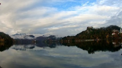 Beautiful autumn landscape around Lake Bled with Pilgrimage Church of the Assumption of Maria