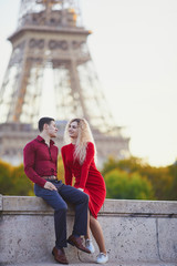 Romantic couple in love near the Eiffel tower