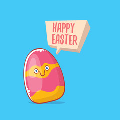 Happy easter cartoon greeting card with cute cartoon egg character isolate on blue background. Vector Happy easter creative concept illustration