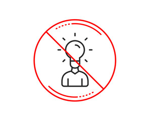 No or stop sign. Human silhouette with Idea lamp line icon. Business or Education concept sign. Caution prohibited ban stop symbol. No  icon design.  Vector