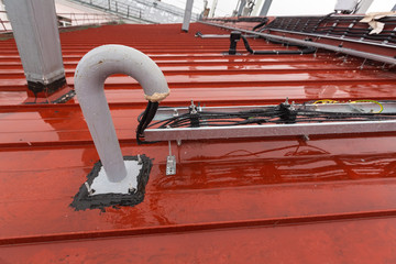 Cable tray outside with telecommunications cables, optic fiber, power cables and transmitter data...