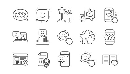 Feedback line icons. User Opinion, Customer service and Star Rating. Customer satisfaction linear icon set.  Vector