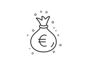 Money bag line icon. Cash Banking currency sign. Euro or EUR symbol. Geometric shapes. Random cross elements. Linear Money bag icon design. Vector