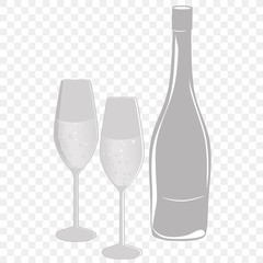 sketch of two wine glasses and a bottle