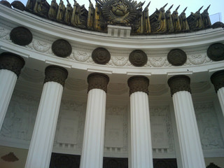 Russia Moscow VDNKH (VVC). Central Pavilion at VDNKH. Fragment. landmark. Architectural style of...