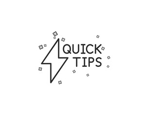 Quick tips line icon. Helpful tricks sign. Tutorials with lightning or energy symbol. Geometric shapes. Random cross elements. Linear Quickstart guide icon design. Vector