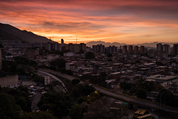 View of Caracas city from east side during a sunset. Venezuela