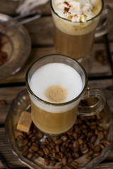 Hot coffee drink cappuccino with milk foam