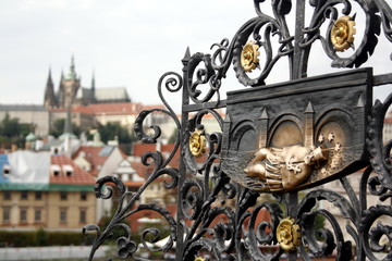 Jan Nepomucky bronze plaque is well-polished by the hands of countless tourists, decorate the base...