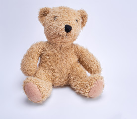old brown teddy bear on a white background