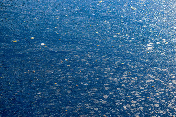 Polluted water in a river.