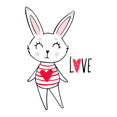 Hand drawn cute bunny. Funny doodle animal.