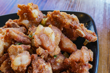 Close up shot of a deep fried pork meat