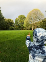 Boy pointing to the sky