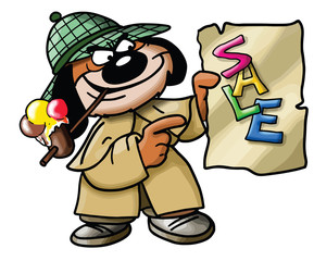 Cartoon dog holding a sale placard in his hands vector illustration