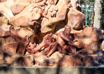 Garden fountain of the farm palace in segovia