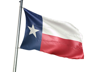Texas state of United States flag waving isolated white 3D illustration