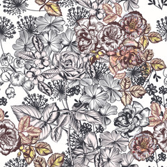 Botanical floral pattern with florals and flowers in vintage style