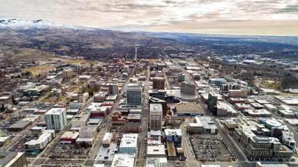 Aerial view in the winter of the small town of Boise Idaho