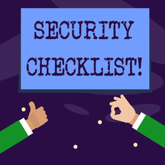 Word writing text Security Checklist. Business concept for list with authorized names to enter allowing procedures