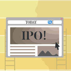 Writing note showing Ipo. Business photo showcasing Initial Public Offering First time stock of company is offered to public