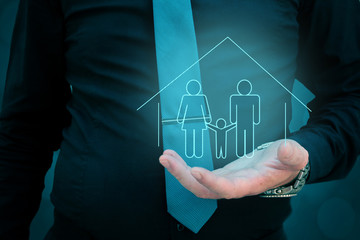 a businessman in a suit and tie with outstretched hand for implementation of graphic futuristic. Concept: business, graphic, holography, alpha channel.