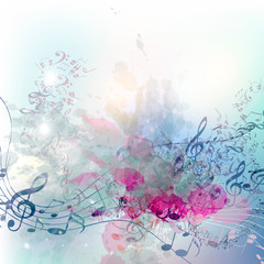 Fashion music background with vector notes and colorful spots