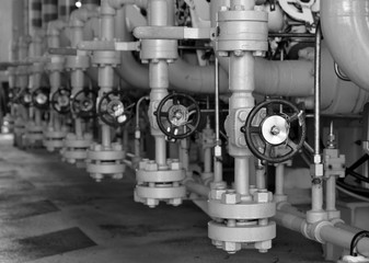 Valves manual in the production process. Production process used manual valve to control the system, Operator open and close or function the valve for controlled pressure or gas and oil flow rate.