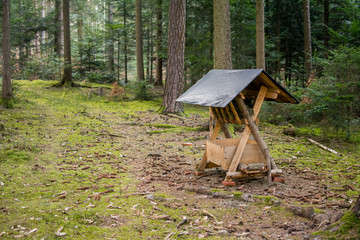 wooden feeding grounds for animals in the woods during the wintertime