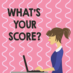 Text sign showing What S Your Scorequestion. Conceptual photo Tell Personal Individual Rating Average Results