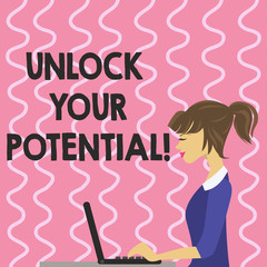 Text sign showing Unlock Your Potential. Conceptual photo Reveal talent Sow Skills Abilities