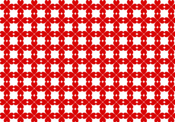 Seamless cell pattern made of red heart-shaped clovers on white background