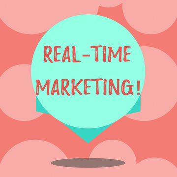Writing note showing Real Time Marketing. Business photo showcasing Creating a strategy focused on current relevant trends Blank Color Circle Floating photo with Shadow and Design at the Edge