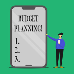 Text sign showing Budget Planning. Conceptual photo Financial Planning Evaluation of earnings and expenses