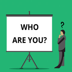 Handwriting text writing Who Are You question. Concept meaning Identify yourself demonstratingal characteristics