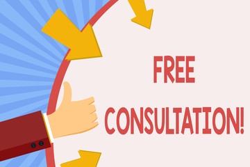 Writing note showing Free Consultation. Business photo showcasing asking someone expert about confusion inquiry Get advice