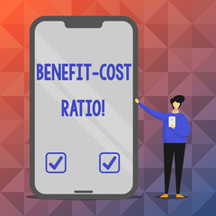 Text sign showing Benefit Cost Ratio. Conceptual photo Relationship between the costs and benefits of project