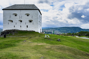 The defensive tower (donjon) is the main building of Kristiansten Fortress (Kristiansten Festning), Trondheim, Norway