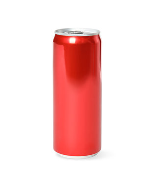 Blank metal red can on white background. Mock up for design