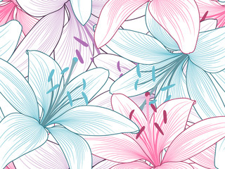 Seamless hand-drawing floral pattern  with flower lilies.