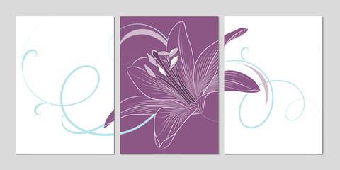 Fototapeta na wymiar Home decor. Wall decoration art Set of backgrounds with flower lily. Floral elements for the design of the living room, kitchen, bedroom. Vector illustration.