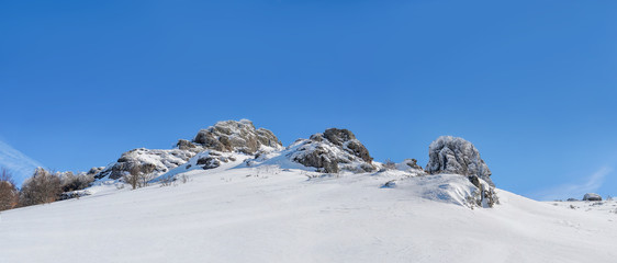 Panoramic view of snow mountains