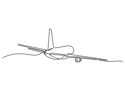 recommend clip art: Continuous line drawing of airplanes on the clouds. Black and white background vector illustration. - Vector